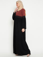 Lace Design Abaya with Black Georgette Hijab