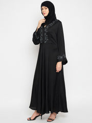 Handwork Black Abaya with Black Georgette Hijab
