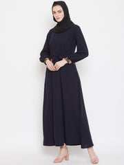 Blue Embroidery Abaya Dress with Black Georgette Hijab