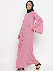Pink Abaya for Women with Black Georgette Hijab