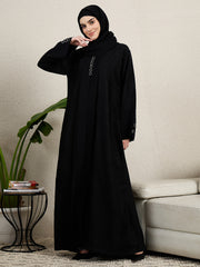 Black Abaya Button Detailing Burqa with black Scarf