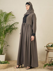 Grey Lace Work Abaya Burqa with Matching hijab