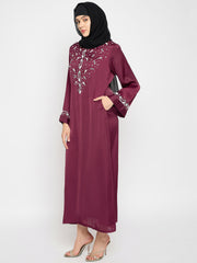 Handwork Maroon Abaya with Black Hijab