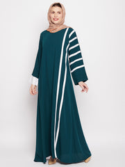Aline Bottle Green Abaya for Women with Black Georgette Hijab