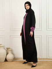 Abaya/Burqa in black and pink with Black Georgette Hijab