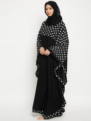 Polka Dot Printed Women Kaftan Abaya with Black Georgette Scarf