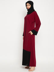 Women Solid A-Line Abaya/Burqa with Black Georgette Hijab