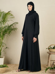 Black Jersey Abaya for Women with Black Georgette Hijab