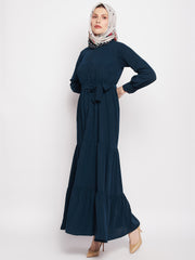 Frilled Teal Abaya/Burqa For Women With Belt and Black Hijab