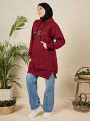 Modest Deen Over Dunya Maroon Fleece Winter Hoodie