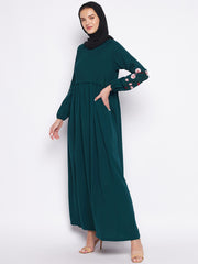 Embroidery Work Abaya for Women with Black Georgette Scarf