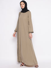 Beige A-Line Abaya for Women with Black Georgette Hijab