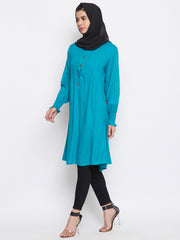 Sky Blue Rayon Tunic for Women with Black Georgette Stole