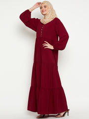 Women Frilled Maroon Abaya/Burqa With Black Hijab