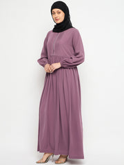 Pink Front Zip Closure Abaya for Women with Black Georgette Hijab