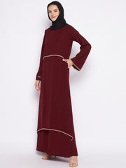 Maroon Abaya for Women Black Georgette Hijab