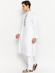 Embroidery Details Solid Mens White Kurta
