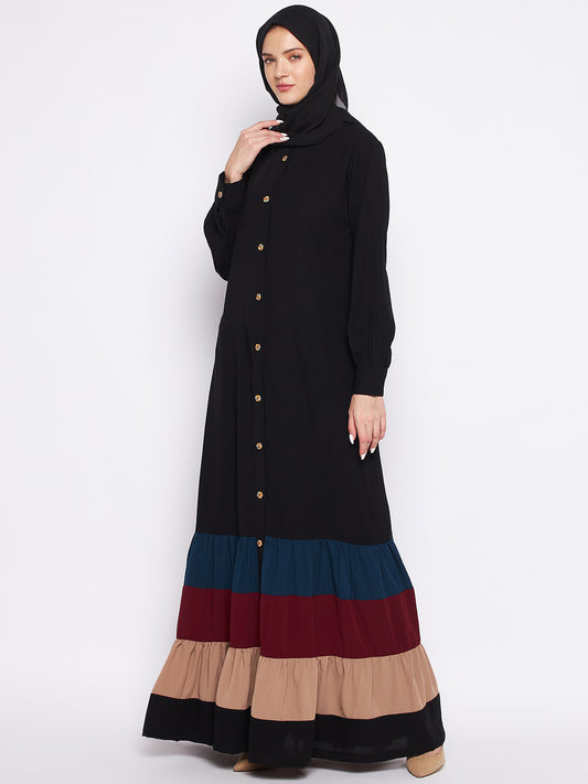 Front Open Abaya for Women Women with Black Georgette Hijab