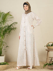 Striped Printed Front Open Abaya with Black Hijab