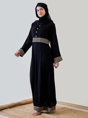 Embroidery Black Abaya/Burqa with Matching Black Georgette Hijab