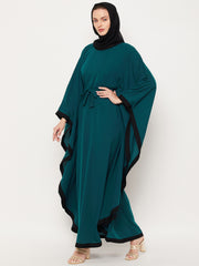 Bottle Green Kaftan Abaya for Women with Black Georgette Hijab