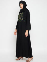 Handwork Detailing Black Abaya with Black Hijab