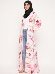Front Open Printed Shrug with Black Georgette Hijab