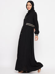 Embroidery Front Open Abaya with Black Georgette Hijab