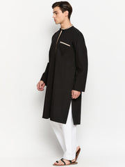 Embroidery Black Solid Cotton Men's Kurta Pajama Set