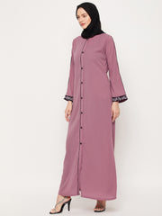 Embroidery Work Front Open Abaya for Women with Black Georgette Scarf