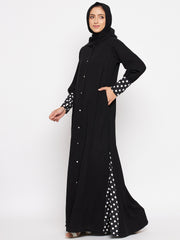 Black Front Open Abaya with Black Georgette Hijab