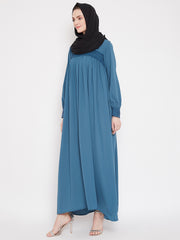 Sky Blue Lace work Designed Abaya for Women with Black Georgette Scarf