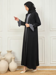 2 Piece Shrug Set Abaya with Black Georgette Hijab for Women