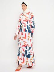 Front Open Striped Abaya for Women with Black Georgette Scarf