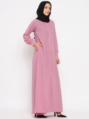 Front Open Puce Pink Abaya Burqa With Black Hijab