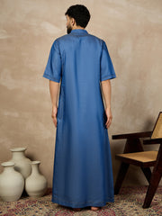 Blue Half Sleeve Denim Arabic Thobe/Jubba For Men