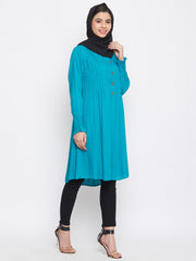 Sky Blue Rayon Tunic for Women with Black Georgette Stole