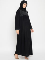 Handwork Detailing Black Abaya with Black Hijab for Women