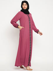 Front Open Embroidery Abaya/Burqa with Black Georgette Scarf