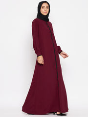 Maroon Color Abaya for women with Black Georgette Scarf
