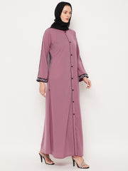 Embroidery Work Front Open Abaya for Women with Black Georgette Scarf