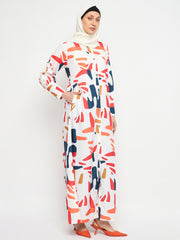 Front Open Striped Abaya for Women with Black Georgette Scarf