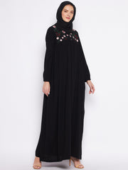Black Chikan Embroidery Work Abaya for Women with Black Georgette Scarf