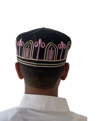 Black Embroidered Prayer Kufi Cap for Men