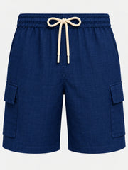 Navy Blue Cargo Linen Shorts for Men – Casual Wear