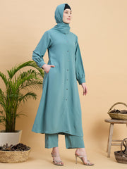 Front Open Modest Co-ord Set with Matching Hijab