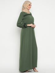 Jade Green A-Line Abaya for Women with Black Georgette Hijab