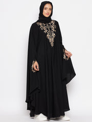 Chikan Hand Embroidered Irani Kaftan Abaya with Black Georgette Hijab