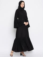 Front Open Black Abaya for Women with Black Georgette Hijab