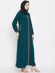 Nabia Chikan Hand Embroidery Abaya for Women with Black Georgette Scarf